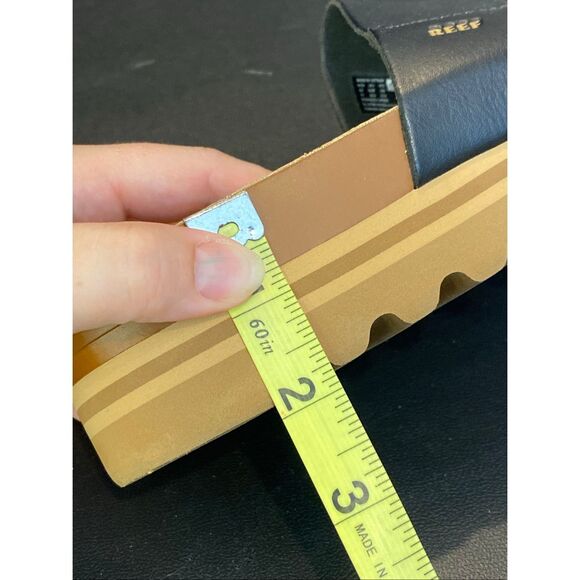 REEF • Black Vegan Leather Braided Double Strap Tan Cork/Foam 2” Sole Slide Sand - Picture 11 of 16